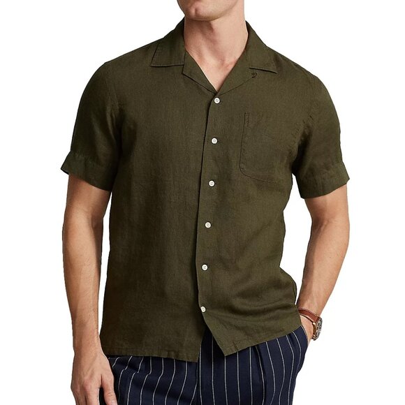 Polo Ralph Lauren Men's SS Camp Collar Pocket Linen Shirt Classic Fit Armadillo